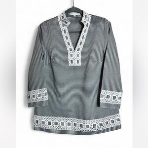 Preston & York Grey and White Striped Tunic with Lace Trim